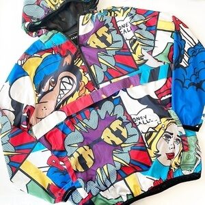 Reason Comic Print Half-Zip Windbreaker Jacket with Hood
